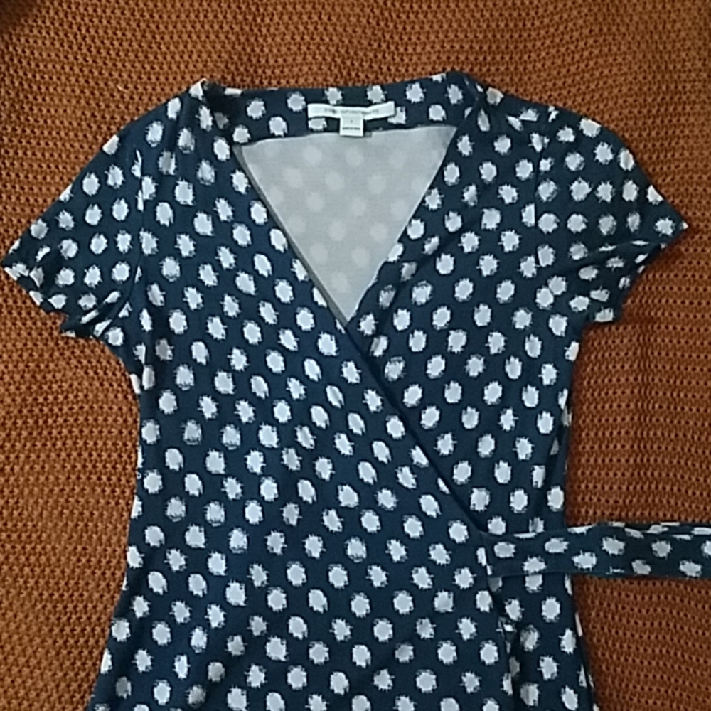 Dvf Julian Two Short Silk wrap dotted dress 6 blue and pink - Picture 6 of 7